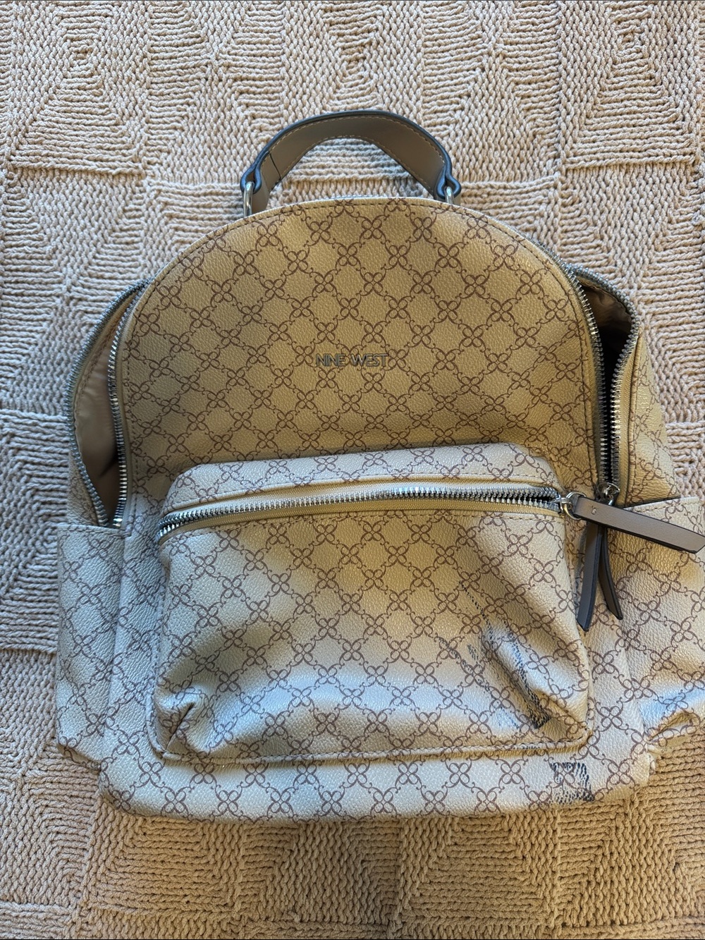 Nine West Tan Monogram Mini Backpack